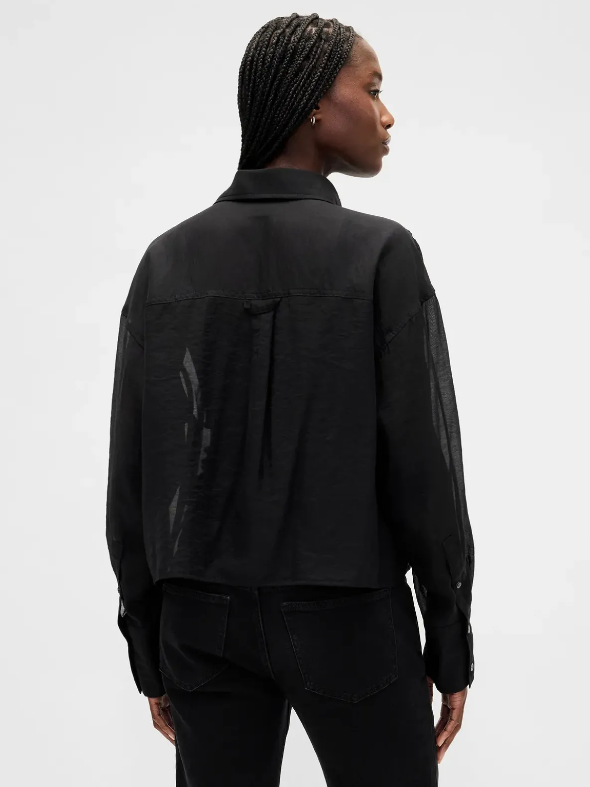 Sheer Straight-Hem Crop Shirt