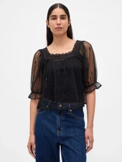 Sheer Tulle Embroidered Top