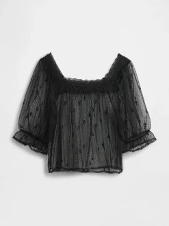 Sheer Tulle Embroidered Top
