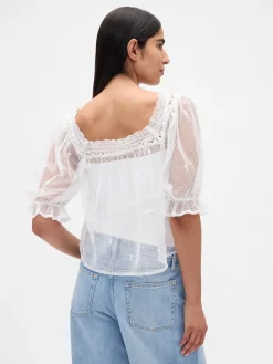 Sheer Tulle Embroidered Top