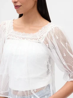 Sheer Tulle Embroidered Top