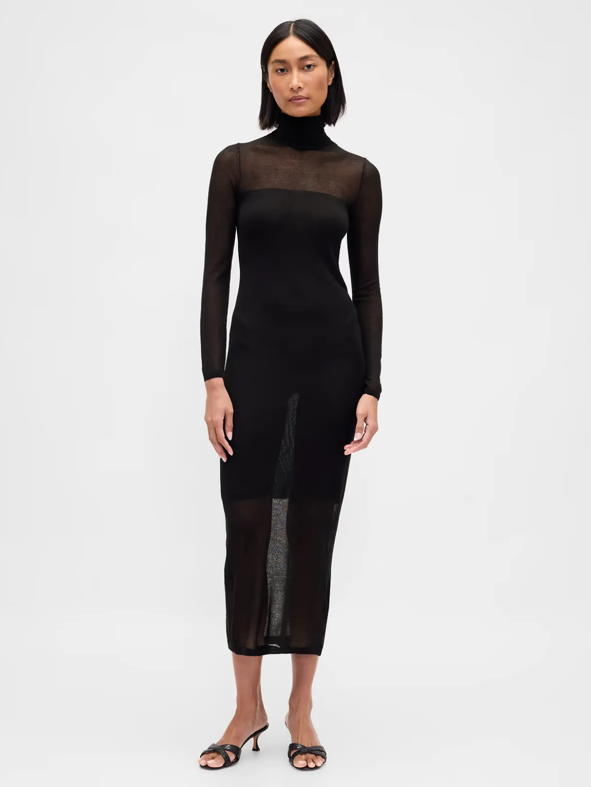 Sheer Turtleneck Maxi Sweater Dress