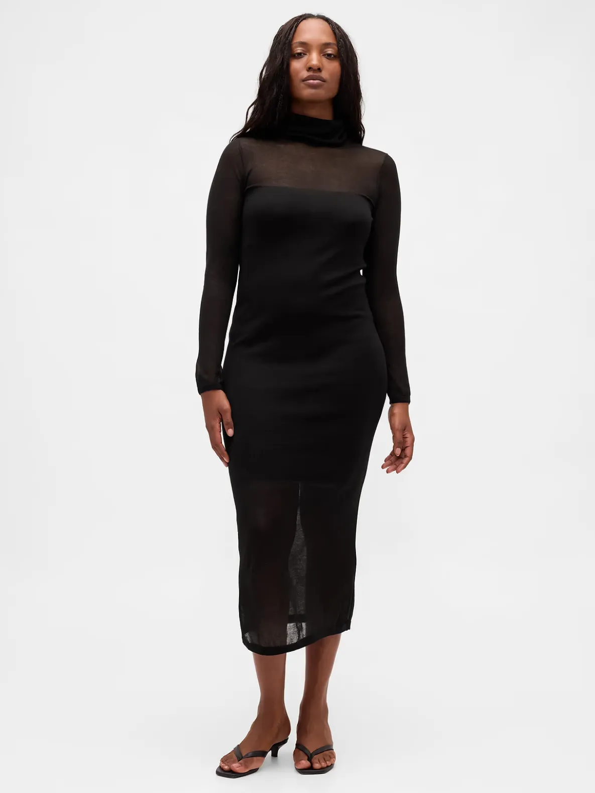 Sheer Turtleneck Maxi Sweater Dress
