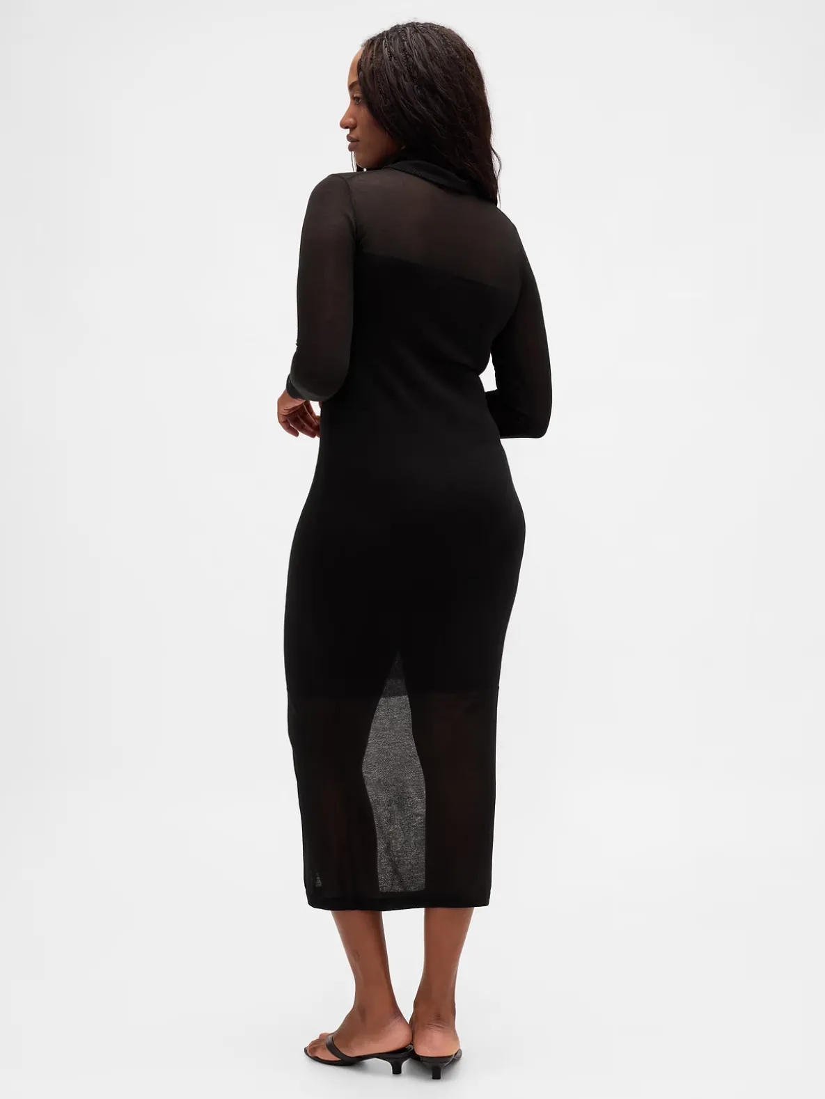 Sheer Turtleneck Maxi Sweater Dress