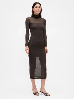 Sheer Turtleneck Maxi Sweater Dress