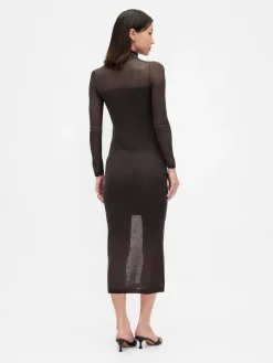 Sheer Turtleneck Maxi Sweater Dress