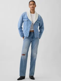 Sherpa-Lined Shawl Denim Jacket