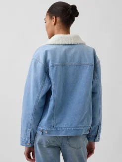 Sherpa-Lined Shawl Denim Jacket