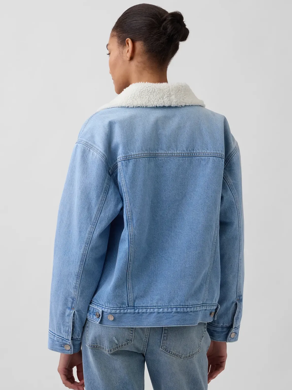 Sherpa-Lined Shawl Denim Jacket