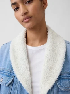 Sherpa-Lined Shawl Denim Jacket