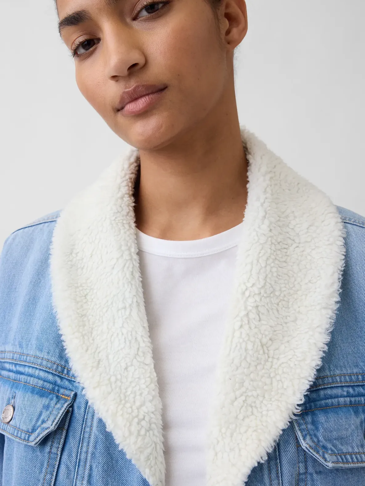 Sherpa-Lined Shawl Denim Jacket
