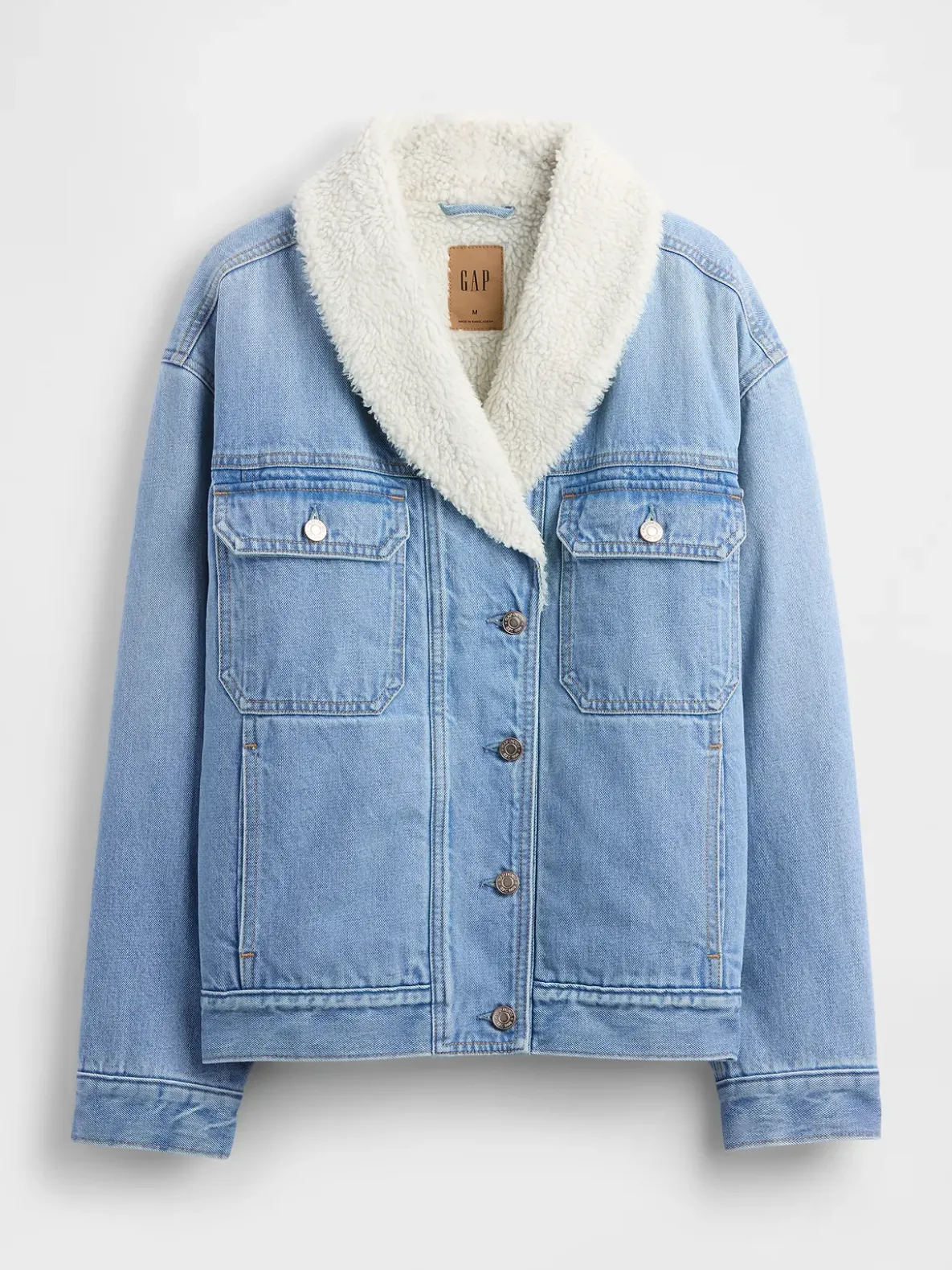 Sherpa-Lined Shawl Denim Jacket