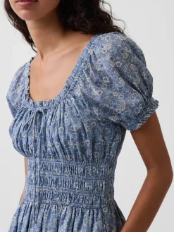 Smocked-Waist Mini Dress