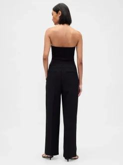 Strapless Drop-Waist Mixed Media Jumpsuit