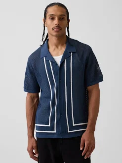 Stripe Camp Collar Sweater Shirt