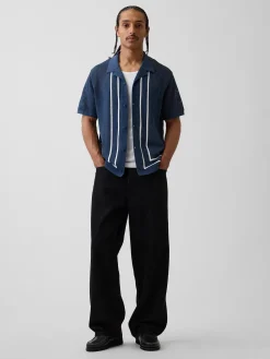 Stripe Camp Collar Sweater Shirt