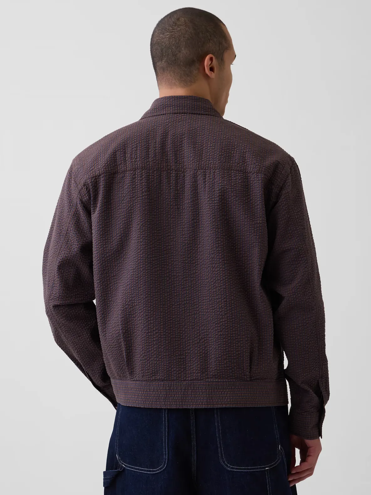 Textured Gingham Zip Shirt Jacket