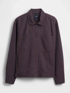 Textured Gingham Zip Shirt Jacket