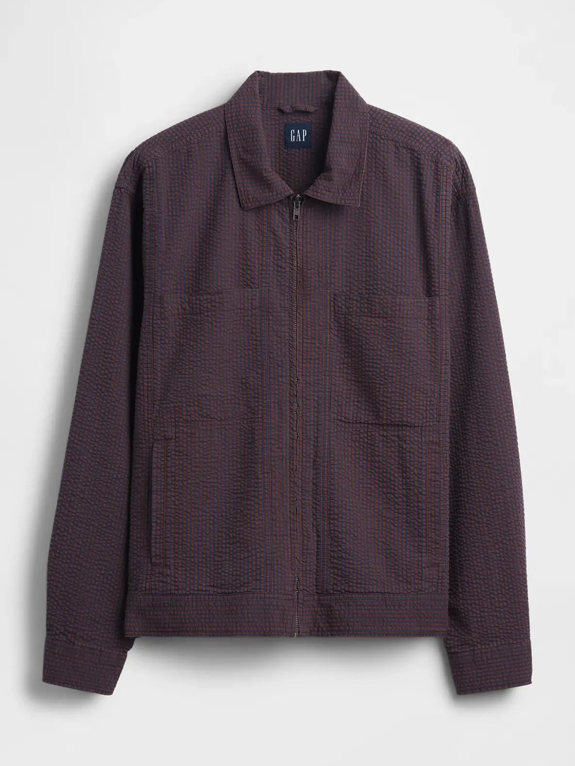 Textured Gingham Zip Shirt Jacket