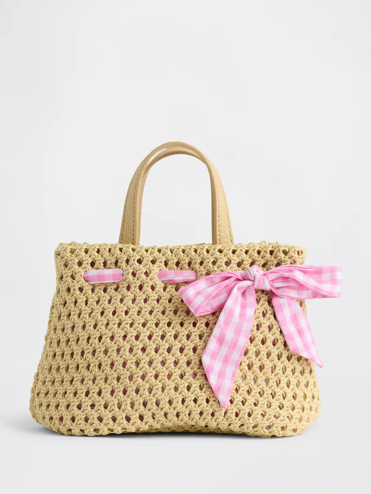 Toddler Gingham Bow Straw Bag