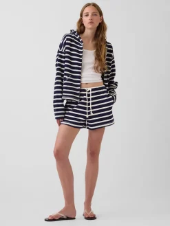 Towel Terry Oversized Stripe Zip Hoodie
