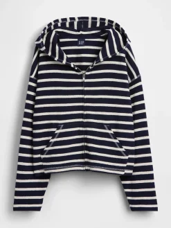 Towel Terry Oversized Stripe Zip Hoodie