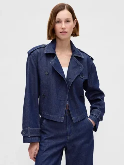 UltraSoft Denim Crop Trench Jacket