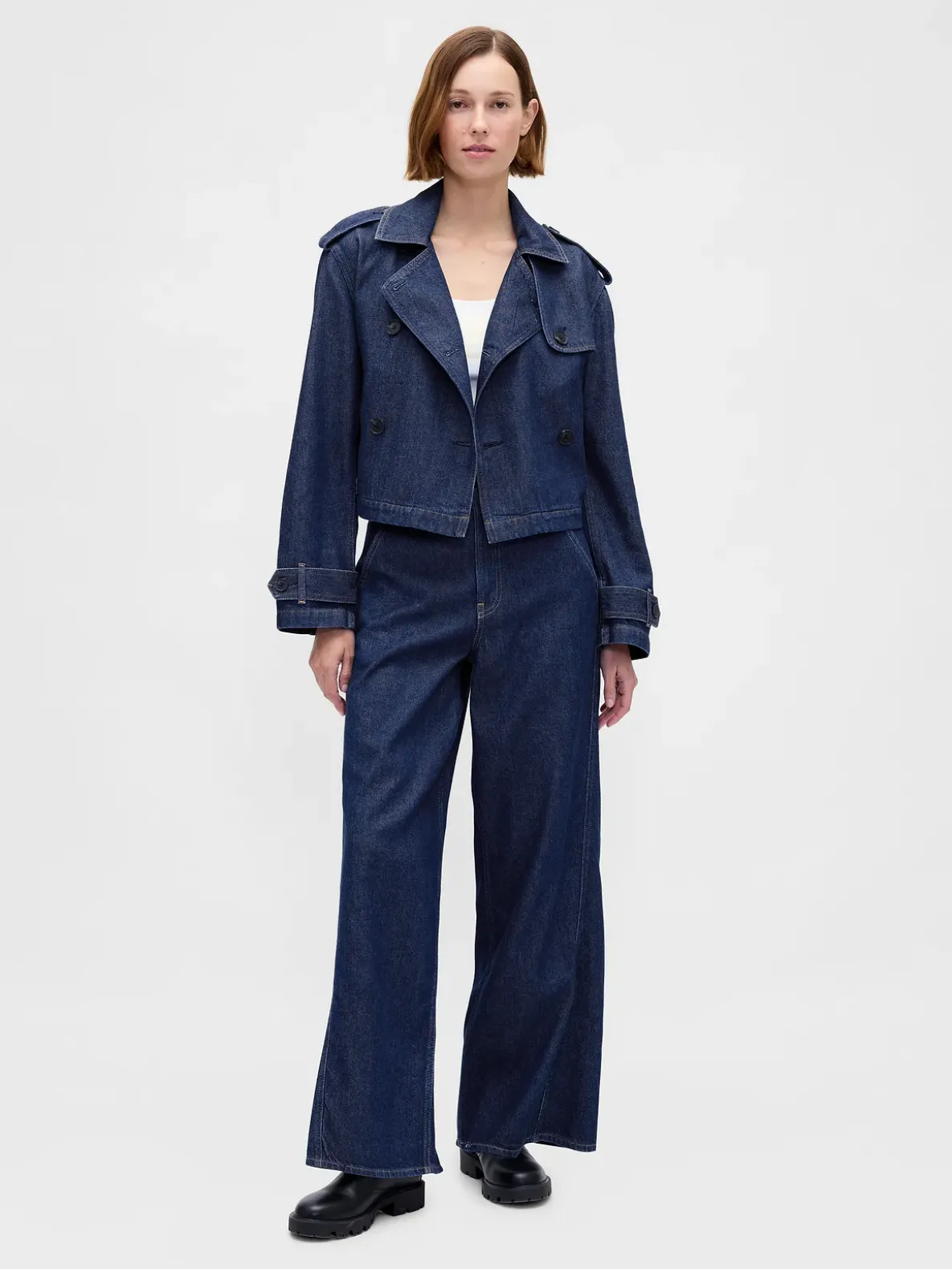 UltraSoft Denim Crop Trench Jacket