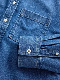 UltraSoft Denim Oversized Straight-Hem Crop Shirt