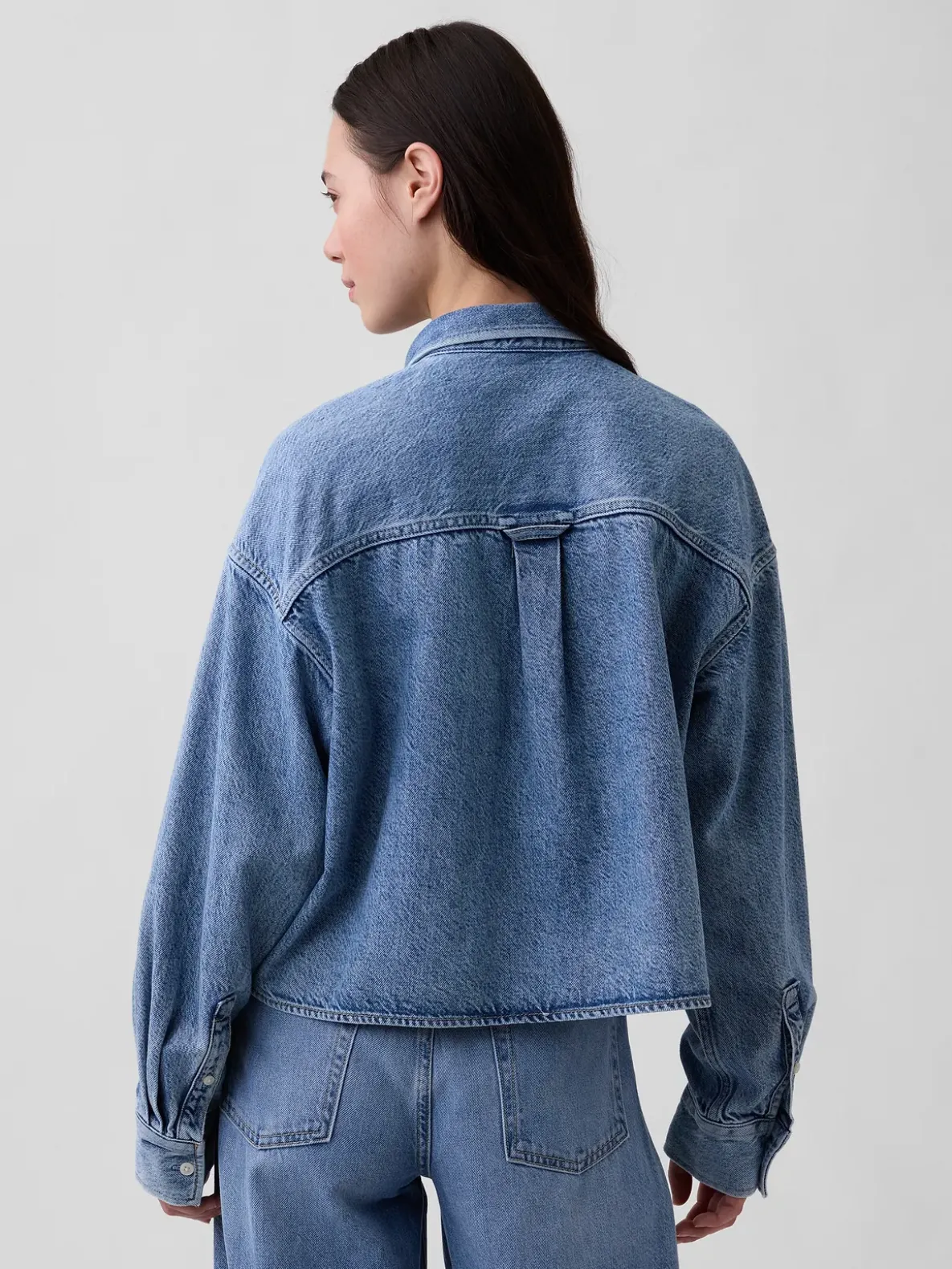 UltraSoft Denim Oversized Straight-Hem Crop Shirt