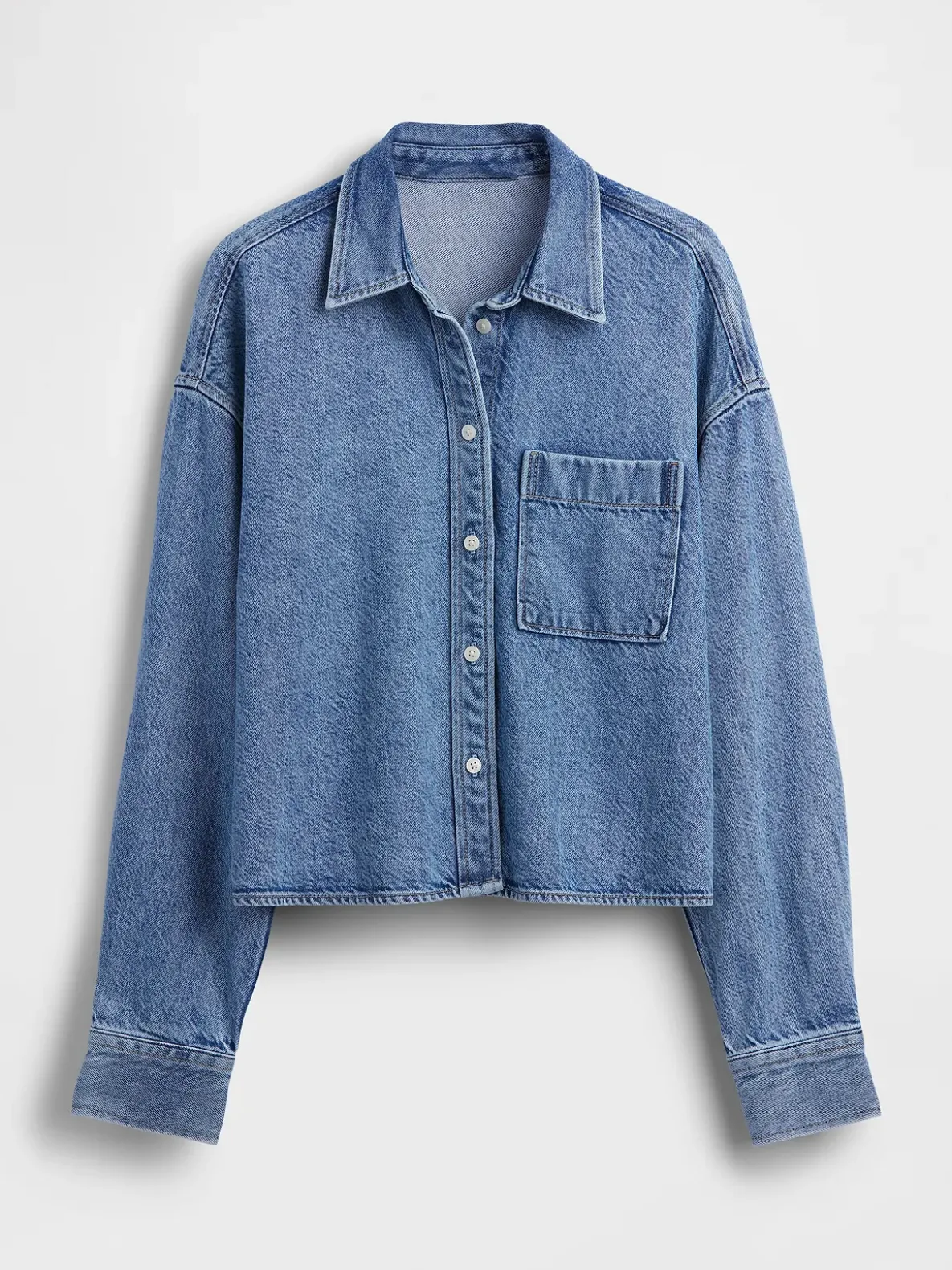 UltraSoft Denim Oversized Straight-Hem Crop Shirt