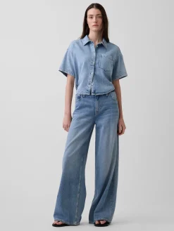 UltraSoft Denim Oversized Camp Shirt