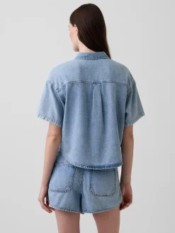 UltraSoft Denim Oversized Camp Shirt