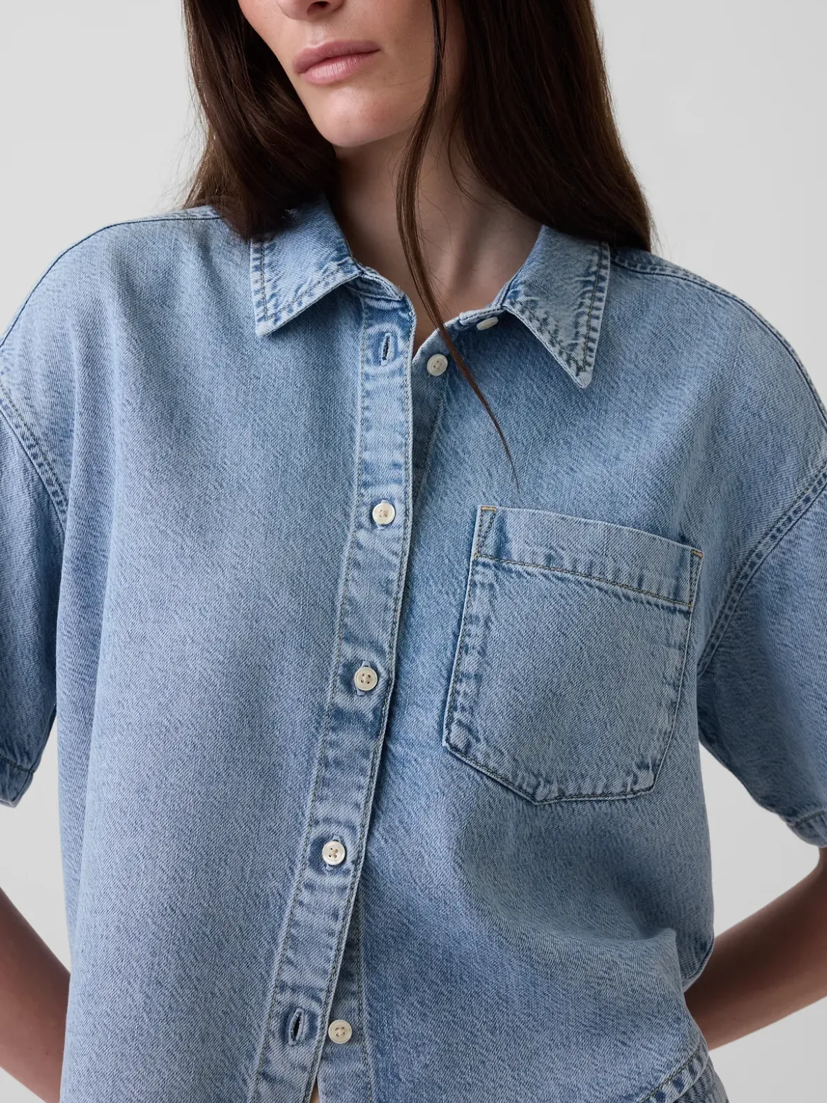 UltraSoft Denim Oversized Camp Shirt