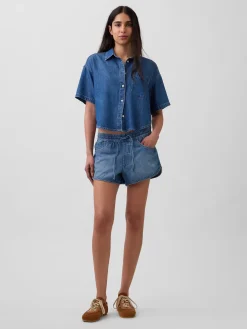UltraSoft Denim Oversized Camp Shirt