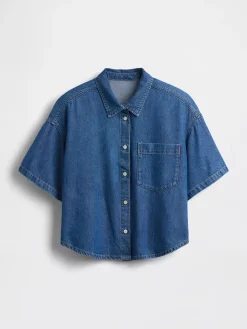 UltraSoft Denim Oversized Camp Shirt