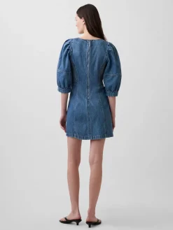 UltraSoft Denim Puff-Sleeve Mini Dress