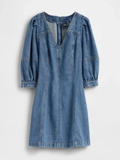UltraSoft Denim Puff-Sleeve Mini Dress