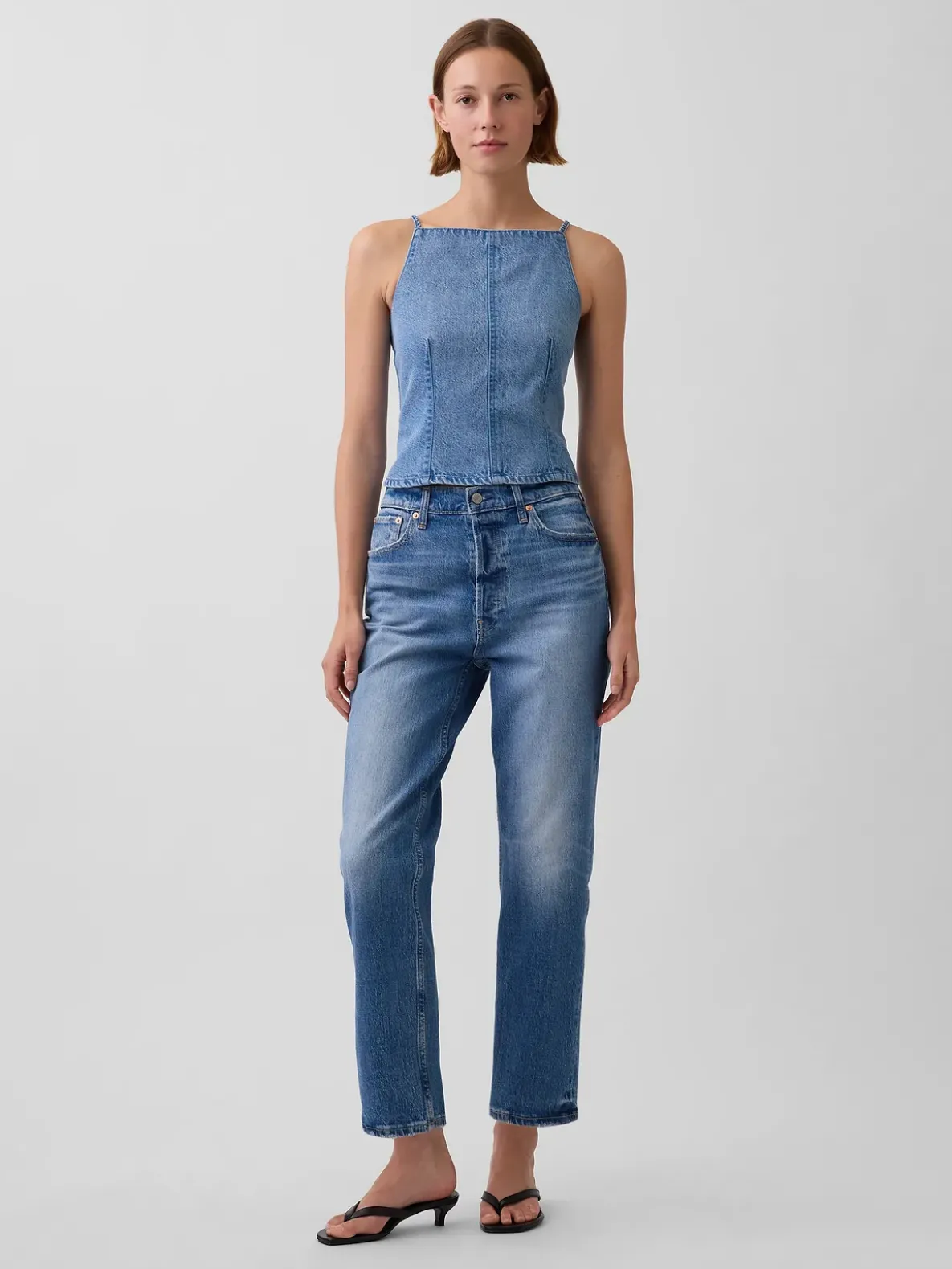 UltraSoft Denim Seamed Square Neck Top