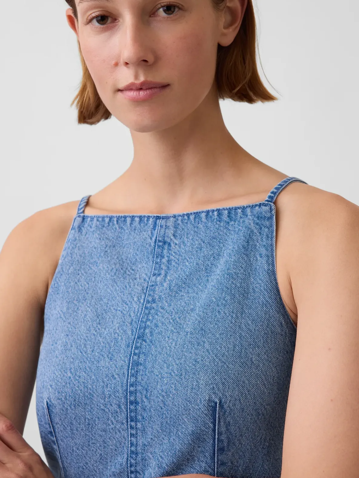UltraSoft Denim Seamed Square Neck Top