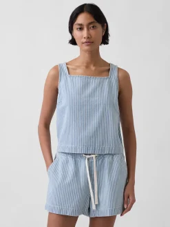 UltraSoft Denim Stripe Crop Shell Tank Top