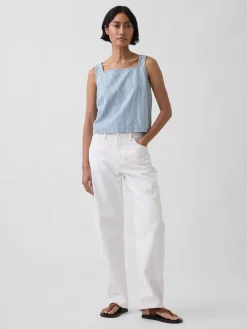 UltraSoft Denim Stripe Crop Shell Tank Top
