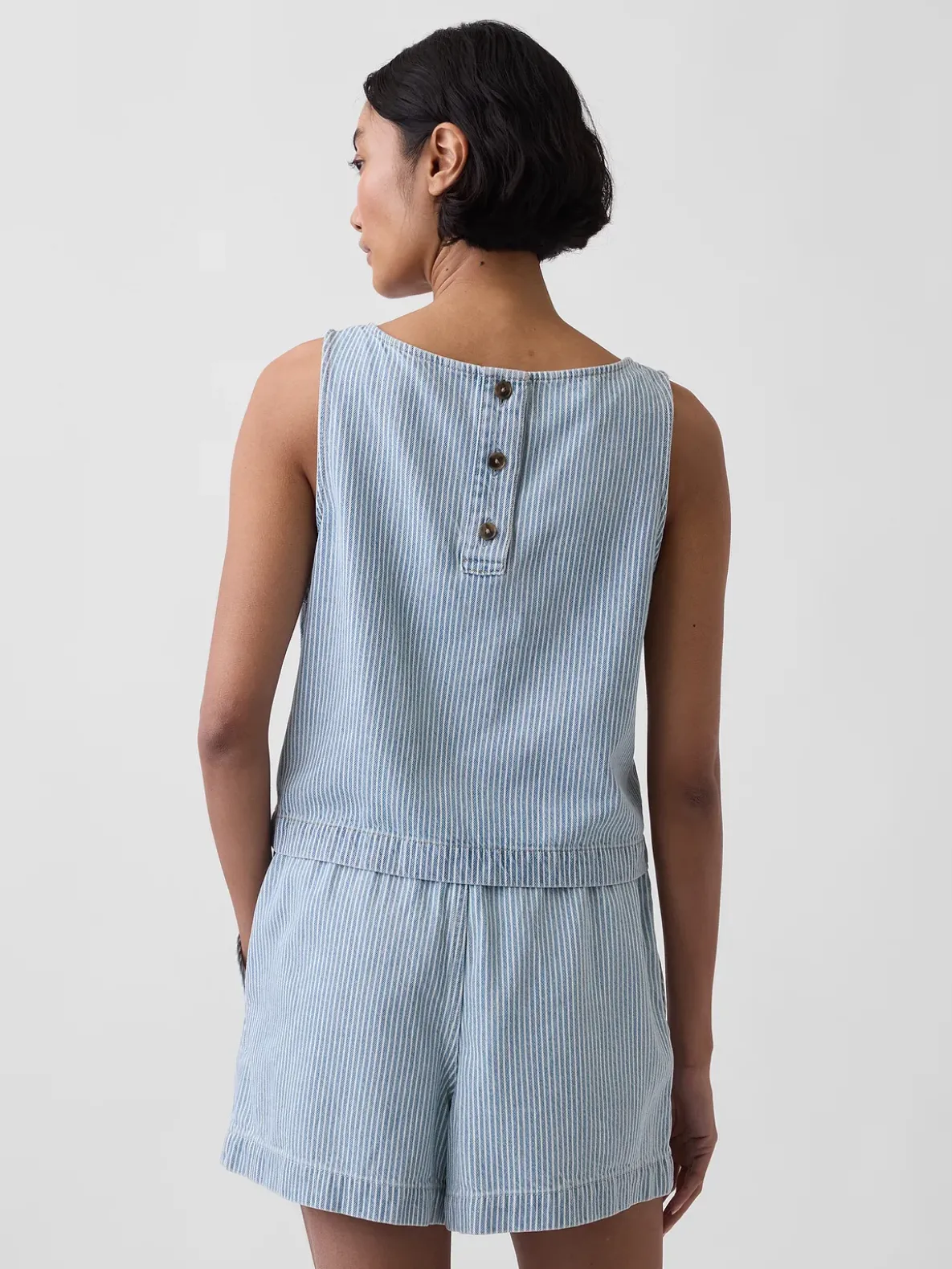UltraSoft Denim Stripe Crop Shell Tank Top