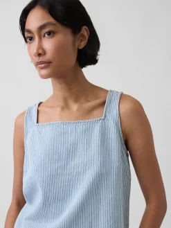 UltraSoft Denim Stripe Crop Shell Tank Top
