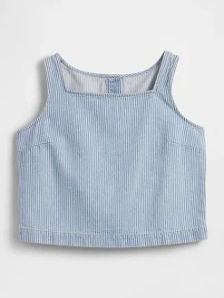 UltraSoft Denim Stripe Crop Shell Tank Top