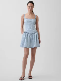 UltraSoft Denim Stripe Drop-Waist Mini Dress
