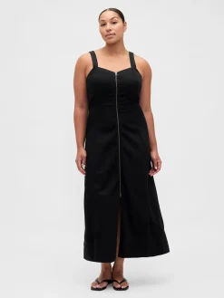 UltraSoft Denim Zip-Front Maxi Dress