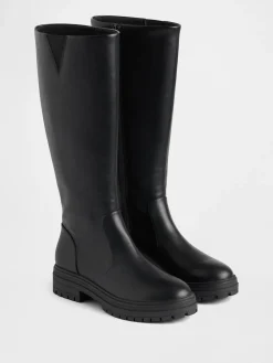 Vegan Leather Lug Sole Tall Boots