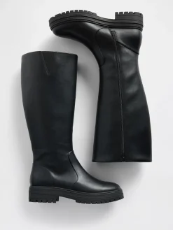 Vegan Leather Lug Sole Tall Boots