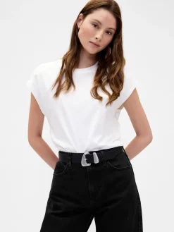 Vegan Leather Pebble Angular Buckle Belt